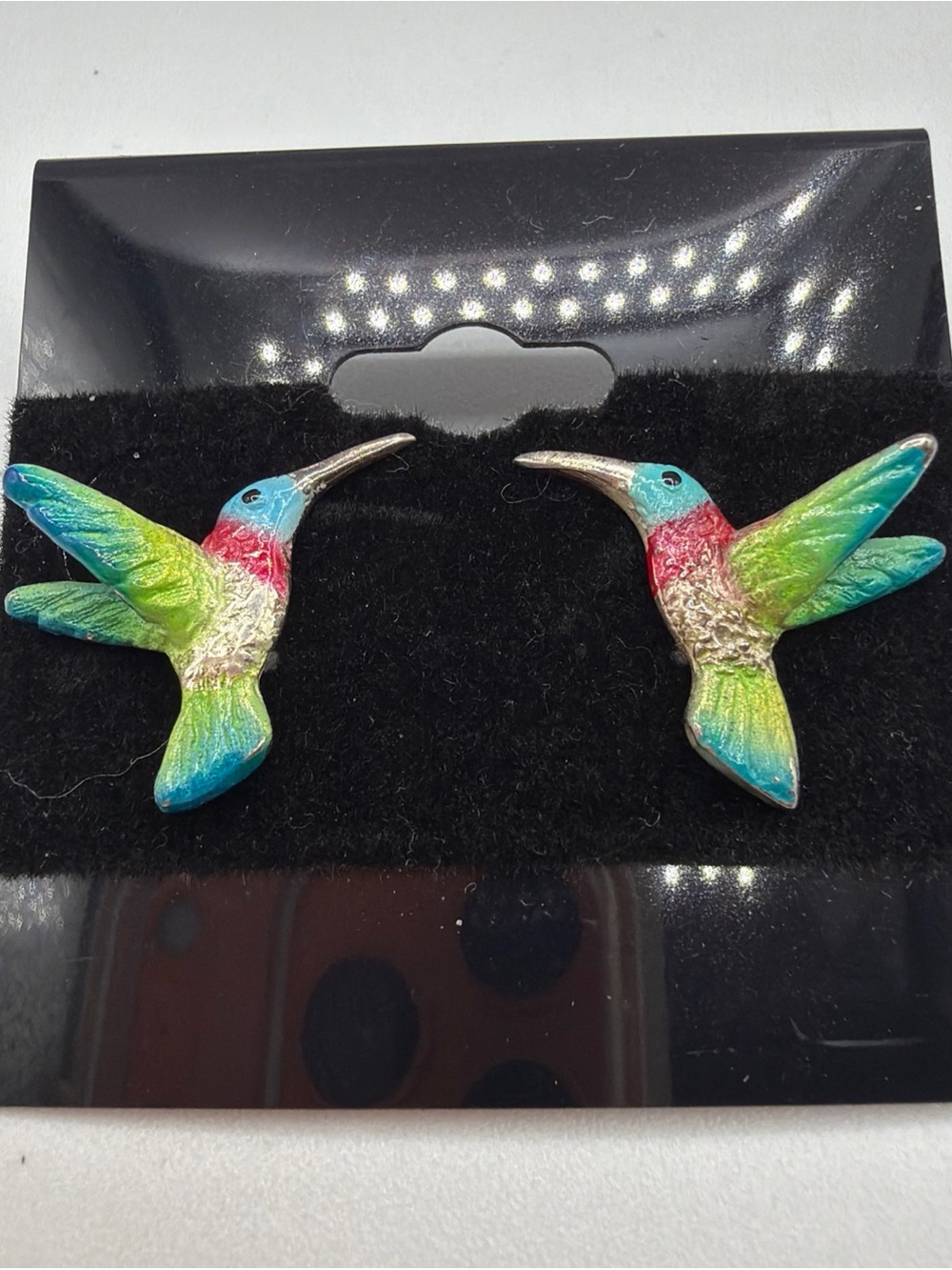 Vintage 925 Sterling Silver Multicolored Hummingbird Stud Earrings